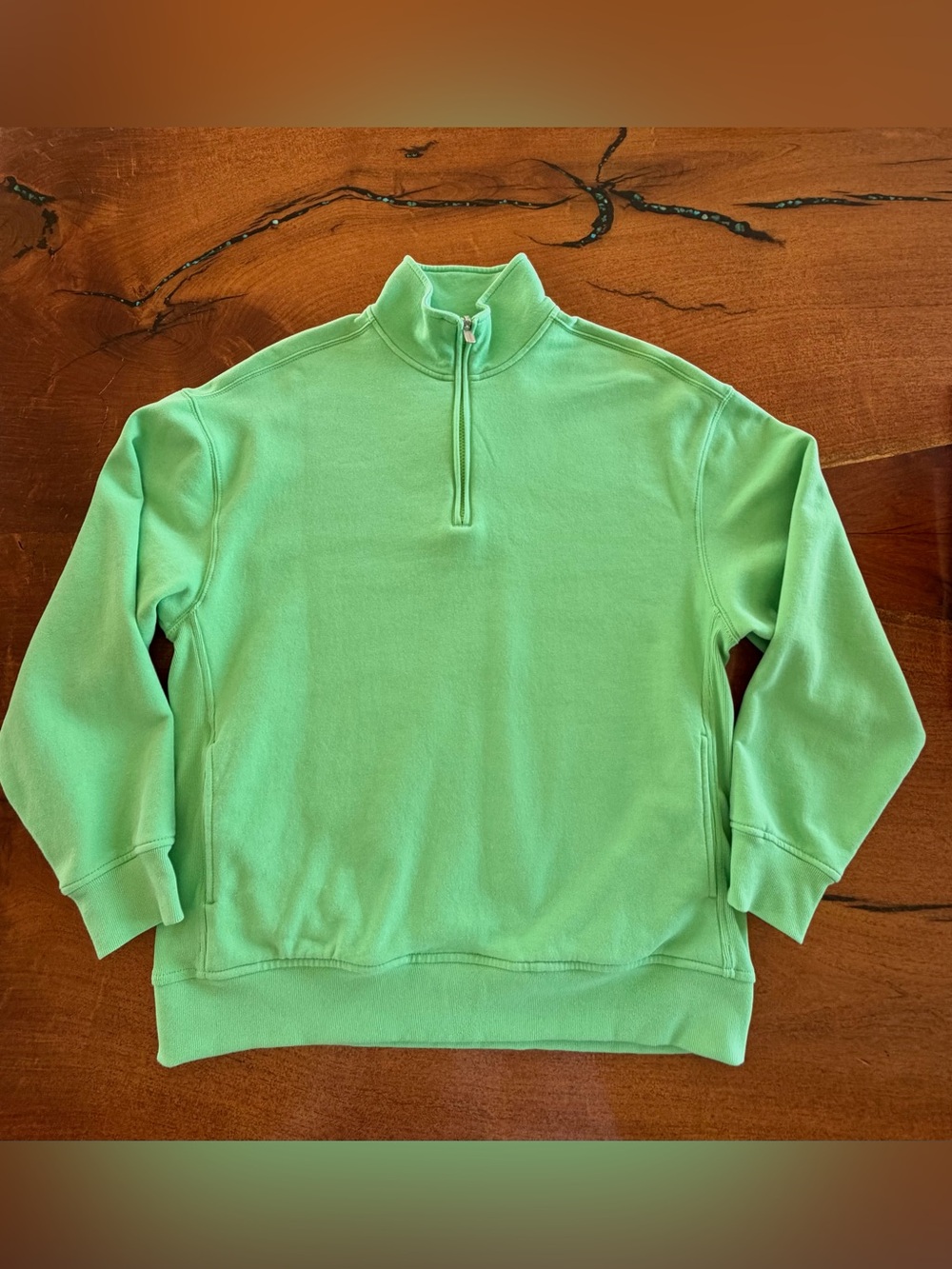 Athleta Lime Green Relaxed Fit Half Zip Sweatshirt 2 Front Pockets Women’s Sz S